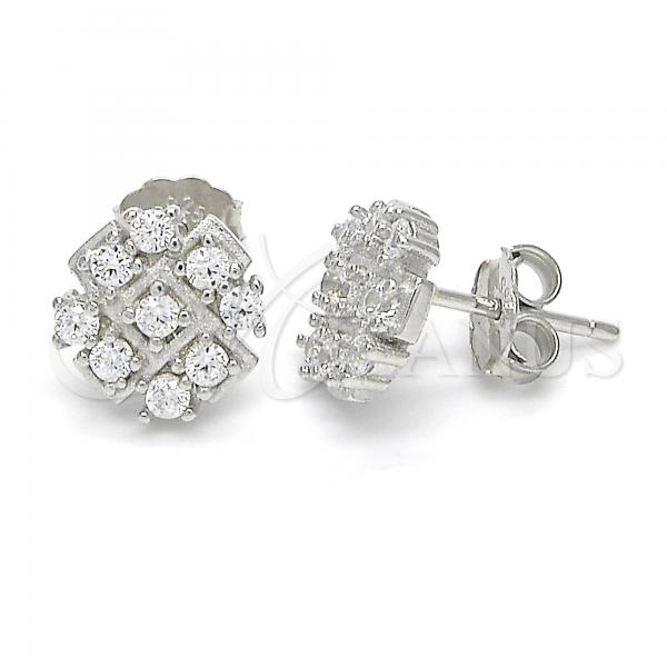 Sterling Silver Stud Earring, with White Cubic Zirconia, Polished, Rhodium Finish, 02.336.0017