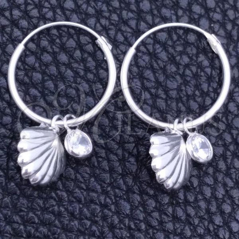 Sterling Silver Small Hoop, Shell Design, with White Cubic Zirconia, Polished, Silver Finish, 02.402.0016.15