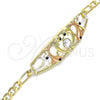 Oro Laminado Fancy Bracelet, Gold Filled Style Dolphin Design, with White and Black Crystal, Polished, Tricolor, 03.380.0048.08