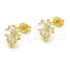 Sterling Silver Stud Earring, Flower Design, with White Cubic Zirconia, Polished, Golden Finish, 02.285.0064