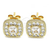 Oro Laminado Stud Earring, Gold Filled Style with White Micro Pave, Polished, Golden Finish, 02.344.0082