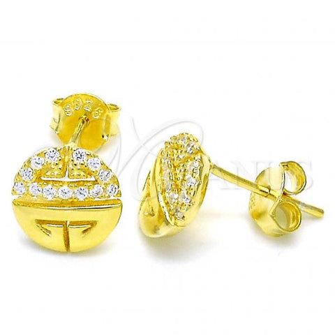 Sterling Silver Stud Earring, with White Cubic Zirconia, Polished, Golden Finish, 02.336.0115.2