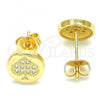 Oro Laminado Stud Earring, Gold Filled Style Heart Design, with White Micro Pave, Polished, Golden Finish, 02.156.0325