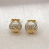 Oro Laminado Stud Earring, Gold Filled Style Ball Design, with White Micro Pave, Polished, Golden Finish, 02.411.0013