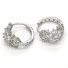 Rhodium Plated Huggie Hoop, Flower and Leaf Design, with White Cubic Zirconia, Polished, Rhodium Finish, 02.210.0126.1.15