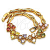 Oro Laminado Fancy Bracelet, Gold Filled Style Fish Design, with Multicolor Cubic Zirconia, Polished, Golden Finish, 03.323.0005.07