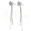 Rhodium Plated Long Earring, Flower Design, with Amethyst Swarovski Crystals, Polished, Rhodium Finish, 02.239.0022.2