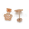 Sterling Silver Stud Earring, Flower Design, with White Micro Pave, Polished, Rose Gold Finish, 02.292.0010.2