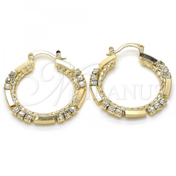 Oro Laminado Medium Hoop, Gold Filled Style with White Crystal, Polished, Golden Finish, 02.122.0098.30