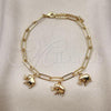 Oro Laminado Charm Anklet , Gold Filled Style Elephant and Paperclip Design, Polished, Golden Finish, 03.63.2280.10