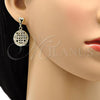 Oro Laminado Earring and Pendant Adult Set, Gold Filled Style with White Crystal, Polished, Golden Finish, 10.63.0575