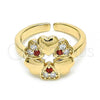 Oro Laminado Multi Stone Ring, Gold Filled Style Heart Design, with Garnet and White Cubic Zirconia, Polished, Golden Finish, 01.210.0082.1 (One size fits all)