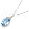 Rhodium Plated Pendant Necklace, Pave Mariner Design, with Aquamarine Swarovski Crystals, Polished, Rhodium Finish, 04.239.0025.2.16
