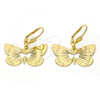 Oro Laminado Dangle Earring, Gold Filled Style Butterfly Design, Diamond Cutting Finish, Golden Finish, 5.078.012