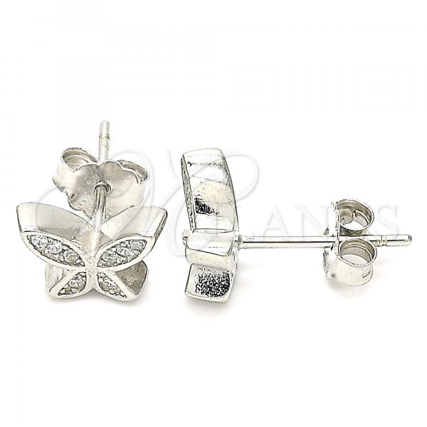 Sterling Silver Stud Earring, Butterfly Design, with White Micro Pave, Polished, Rhodium Finish, 02.336.0160