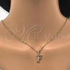 Oro Laminado Fancy Pendant, Gold Filled Style Initials Design, with White Cubic Zirconia, Polished, Golden Finish, 05.26.0018