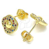 Oro Laminado Stud Earring, Gold Filled Style Flower Design, with Multicolor Micro Pave, Polished, Golden Finish, 02.233.0025