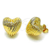 Oro Laminado Stud Earring, Gold Filled Style Heart Design, Diamond Cutting Finish, Golden Finish, 02.202.0008