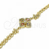 Oro Laminado Fancy Bracelet, Gold Filled Style Flower and Teardrop Design, with Multicolor Cubic Zirconia, Polished, Golden Finish, 03.357.0007.2.07