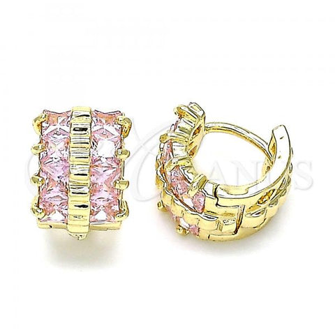 Oro Laminado Huggie Hoop, Gold Filled Style with Pink Cubic Zirconia, Polished, Golden Finish, 02.210.0601.4.12
