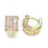 Oro Laminado Huggie Hoop, Gold Filled Style with Pink Cubic Zirconia, Polished, Golden Finish, 02.210.0601.4.12