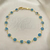 Oro Laminado Fancy Anklet, Gold Filled Style Evil Eye Design, Acqua Resin Finish, Golden Finish, 5.039.005.10