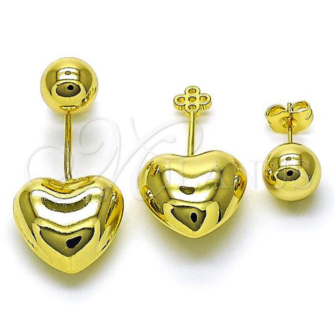 Oro Laminado Stud Earring, Gold Filled Style Heart and Ball Design, Polished, Golden Finish, 02.156.0695