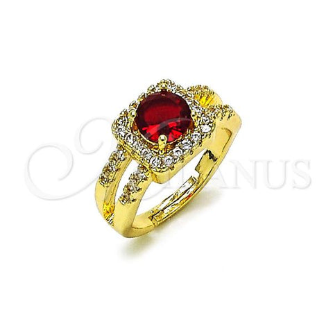 Oro Laminado Multi Stone Ring, Gold Filled Style Cluster Design, with Garnet Cubic Zirconia and White Micro Pave, Polished, Golden Finish, 01.284.0101.2