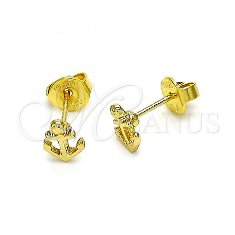 Oro Laminado Stud Earring, Gold Filled Style Anchor Design, Polished, Golden Finish, 02.213.0403