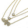 Oro Laminado Pendant Necklace, Gold Filled Style Elephant Design, with White Cubic Zirconia and White Micro Pave, Polished, Golden Finish, 04.213.0123.16