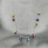 Sterling Silver Fancy Necklace, Evil Eye and Rolo Design, with Multicolor Crystal, Polished, Silver Finish, 04.401.0011.18