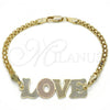 Oro Laminado Fancy Bracelet, Gold Filled Style Nameplate and Love Design, Polished, Tricolor, 03.63.1972.1.08