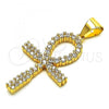 Oro Laminado Fancy Pendant, Gold Filled Style Cross Design, with White Cubic Zirconia, Polished, Golden Finish, 05.342.0078