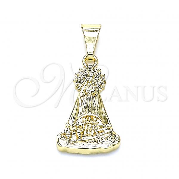 Oro Laminado Religious Pendant, Gold Filled Style Caridad del Cobre Design, Polished, Golden Finish, 05.253.0128