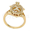 Oro Laminado Multi Stone Ring, Gold Filled Style Turtle Design, with White and Ruby Micro Pave, Polished, Golden Finish, 01.100.0001.09 (Size 9)