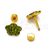 Stainless Steel Stud Earring, Flower Design, with Dark Peridot Crystal, Polished, Golden Finish, 02.271.0020.10