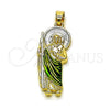 Oro Laminado Religious Pendant, Gold Filled Style San Judas Design, Polished, Tricolor, 05.210.0014