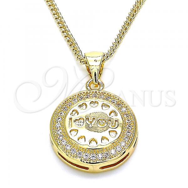 Oro Laminado Pendant Necklace, Gold Filled Style Heart Design, with White Micro Pave, Polished, Golden Finish, 04.156.0348.20