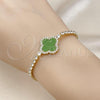 Oro Laminado Fancy Bracelet, Gold Filled Style Four-leaf Clover Design, with Light Green Mother of Pearl and White Cubic Zirconia, Polished, Golden Finish, 03.284.0047.2.07