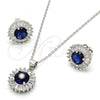Sterling Silver Earring and Pendant Adult Set, with Sapphire Blue and White Cubic Zirconia, Polished, Rhodium Finish, 10.286.0024.1