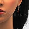 Oro Laminado Necklace and Earring, Gold Filled Style Flower and Leaf Design, with Multicolor Cubic Zirconia, Polished, Golden Finish, 06.205.0002.1