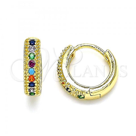 Oro Laminado Huggie Hoop, Gold Filled Style with Multicolor Cubic Zirconia, Polished, Golden Finish, 02.210.0557.4.12