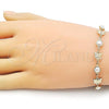 Oro Laminado Fancy Bracelet, Gold Filled Style Butterfly and Ball Design, with Ivory Pearl, Polished, Golden Finish, 03.213.0284.07