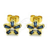 Oro Laminado Stud Earring, Gold Filled Style Flower Design, with Sapphire Blue and White Cubic Zirconia, Polished, Golden Finish, 02.210.0250.6