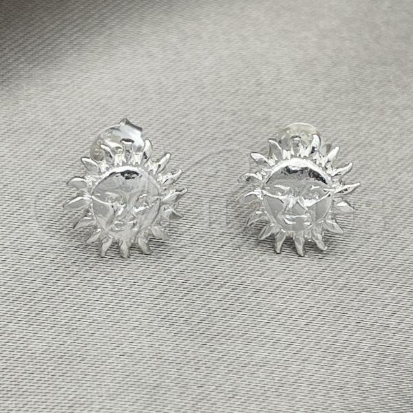 Sterling Silver Stud Earring, Sun Design, Polished, Silver Finish, 02.392.0019