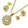 Oro Laminado Earring and Pendant Adult Set, Gold Filled Style Sun and Flower Design, with White Cubic Zirconia, Polished, Golden Finish, 10.342.0096