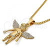 Oro Laminado Pendant Necklace, Gold Filled Style Angel Design, with White Crystal, Polished, Golden Finish, 04.242.0067.30