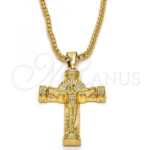 Oro Laminado Pendant Necklace, Gold Filled Style Crucifix Design, Polished, Golden Finish, 04.242.0062.30