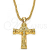 Oro Laminado Pendant Necklace, Gold Filled Style Crucifix Design, Polished, Golden Finish, 04.242.0062.30