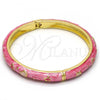 Oro Laminado Individual Bangle, Gold Filled Style Star and Moon Design, Pink Enamel Finish, Golden Finish, 07.246.0005.3.05 (07 MM Thickness, Size 5 - 2.50 Diameter)